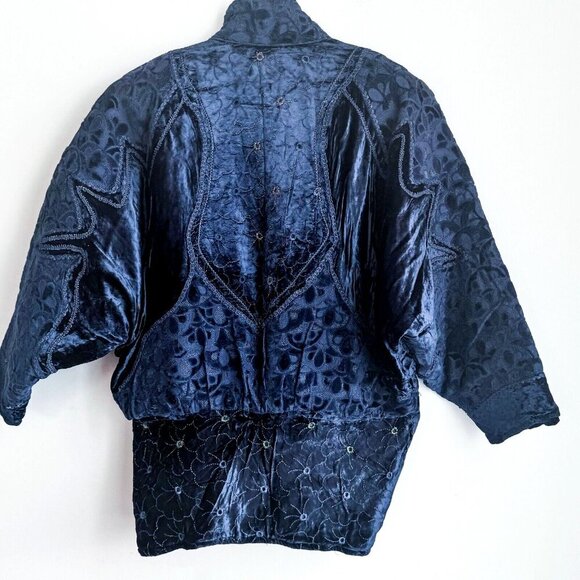 Vintage O'Rocco Blue Velvet Embellished Embroidered Maximalist Jacket L - Picture 2 of 8